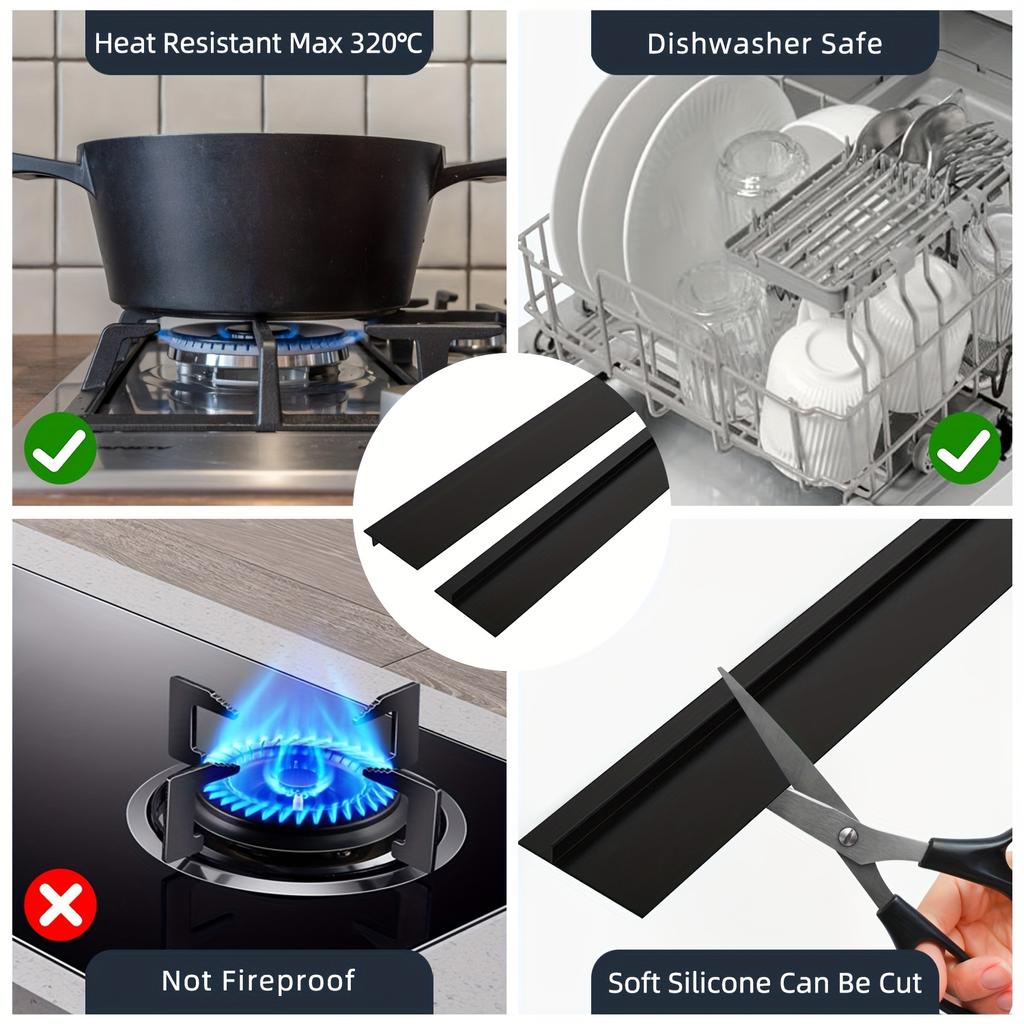 Flexible Silikon 2 Stück Herdspaltabdeckungen | Wasser- & Fleckenbeständig, Leicht zu Reinigen, Arbeitsplatten-Schutz, Modernes Küchenzubehör, Schwarz/Weiß