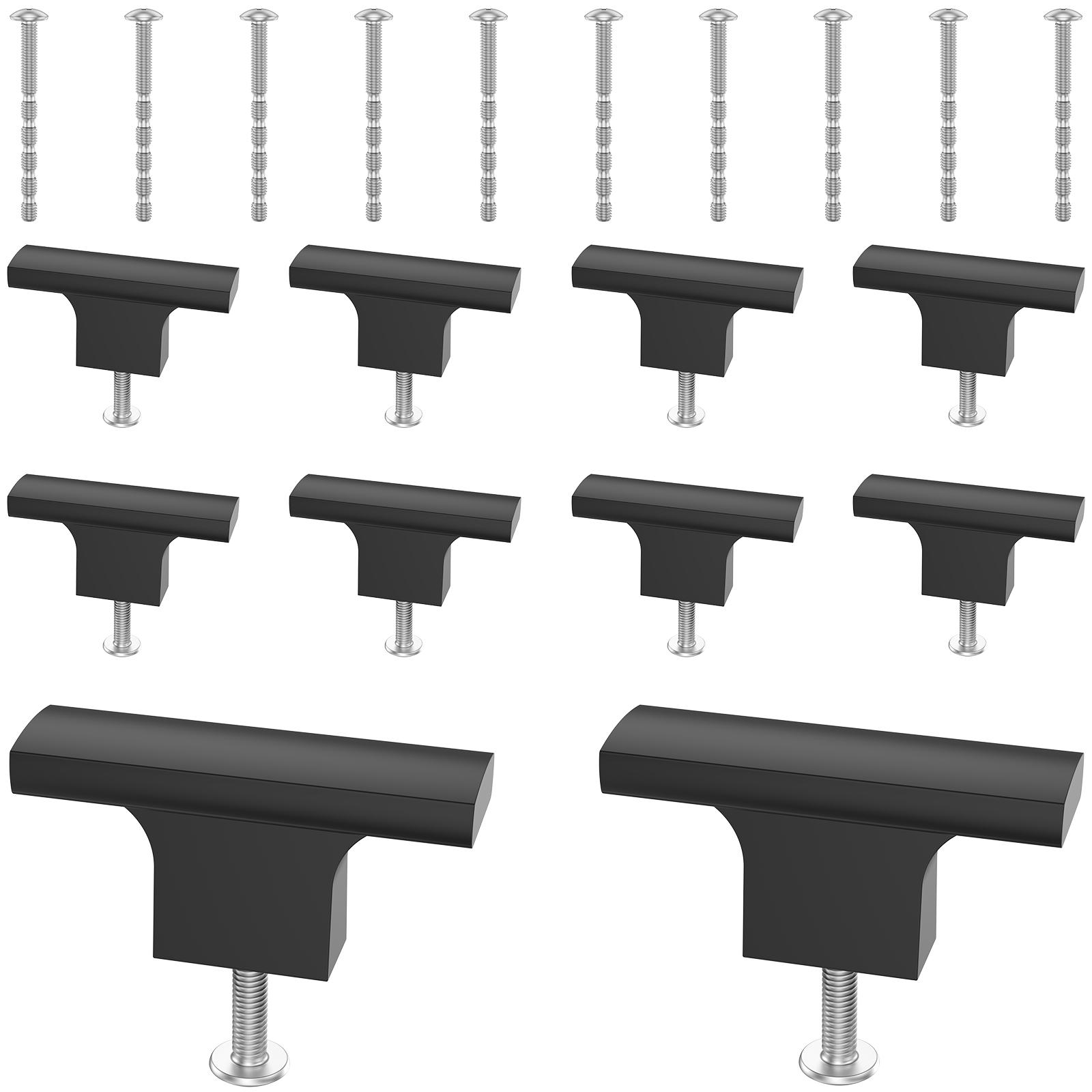 

10Pcs New Black Cabinet Handle T-Shaped Pull Rod Single Hole Stable Support Drawer Knob Comfortable Grip for Home Decor Kitchen
