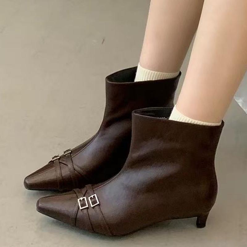 Pointed Toe Women'S Boots Fashion Heels Shoes  Luxury Winter Boots New Pumps Buckle Party Elegant Chelsea Mujer De Botas