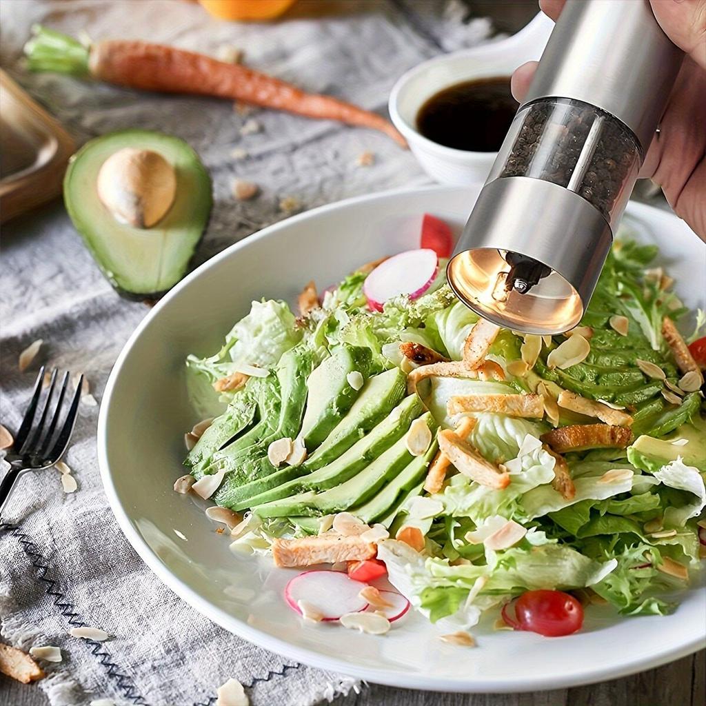 1/2 stk Elektrisk pepperkvern i rustfritt stål Krydder Havsalt Kjøkken Utendørs Grill Krydder Grovere Justering Matlagingsverktøy