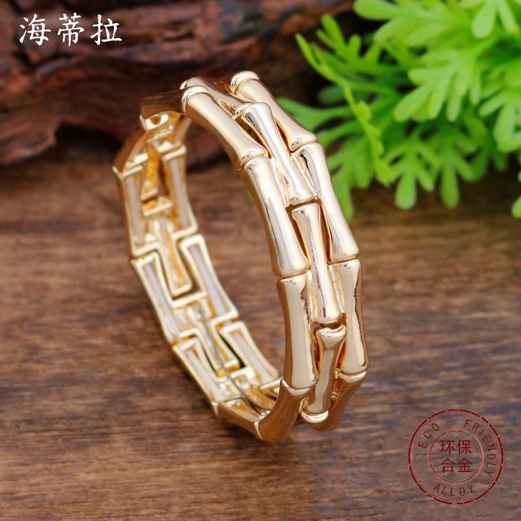 Glänzendes Geometrisches Bambus Zinklegierung Elastisches Armband Vielseitiges Herren- und Damenmode Bambusarmband