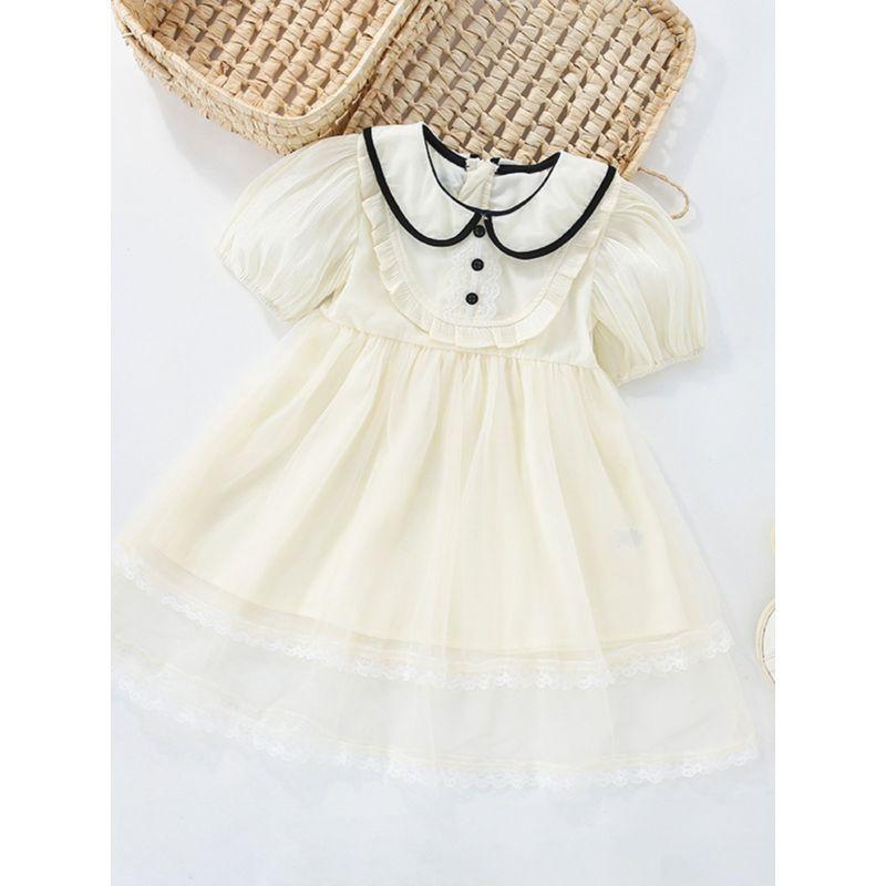 In-Stock Summer Girls' School-Style Dress, Foreign Trade Children's Off-White Dress, Mesh Princess Dress, Stylish Baby Dress