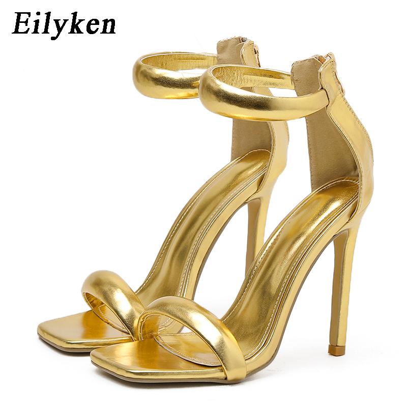 

Eilyken Summer Silver Gold Peep Toe High Heel Sandals Sexy Buckle Strap Ankle-Wrap Ladies Club Women Stripper Shoes 35 золотой