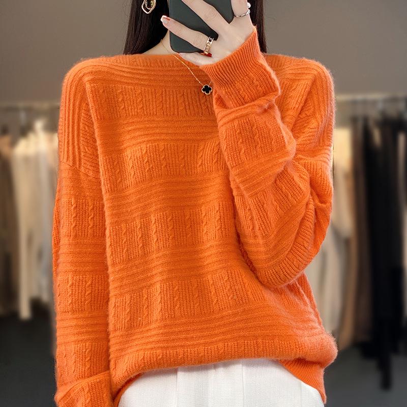 Women's Winter Wool Cashmere Sweater: Loose, Round Neck Pullover in Solid Colors
