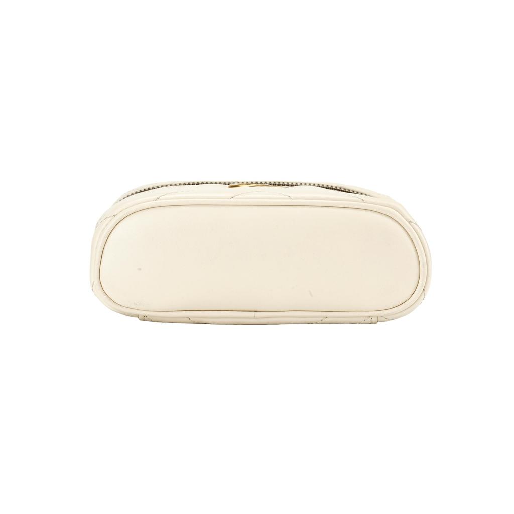 Gucci GG Marmont White Leather Chevron Quilted Mini Vanity Case Crossbody Bag For Women Daily Use