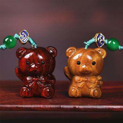 Groen en Paars Sandelhout Teddybeer Houtsnijwerk Telefoon Hanger en Tas Accessoire