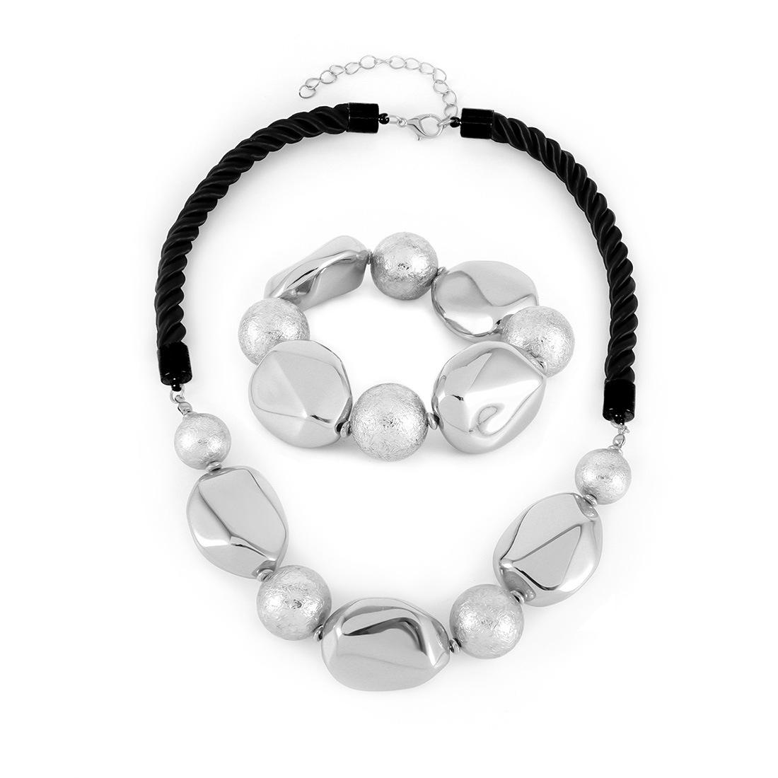 European and American Oval Irregular Special-shaped Stone Bracelet Necklace Exaggerated Atmospheric Shape Jewelry Set серебряный