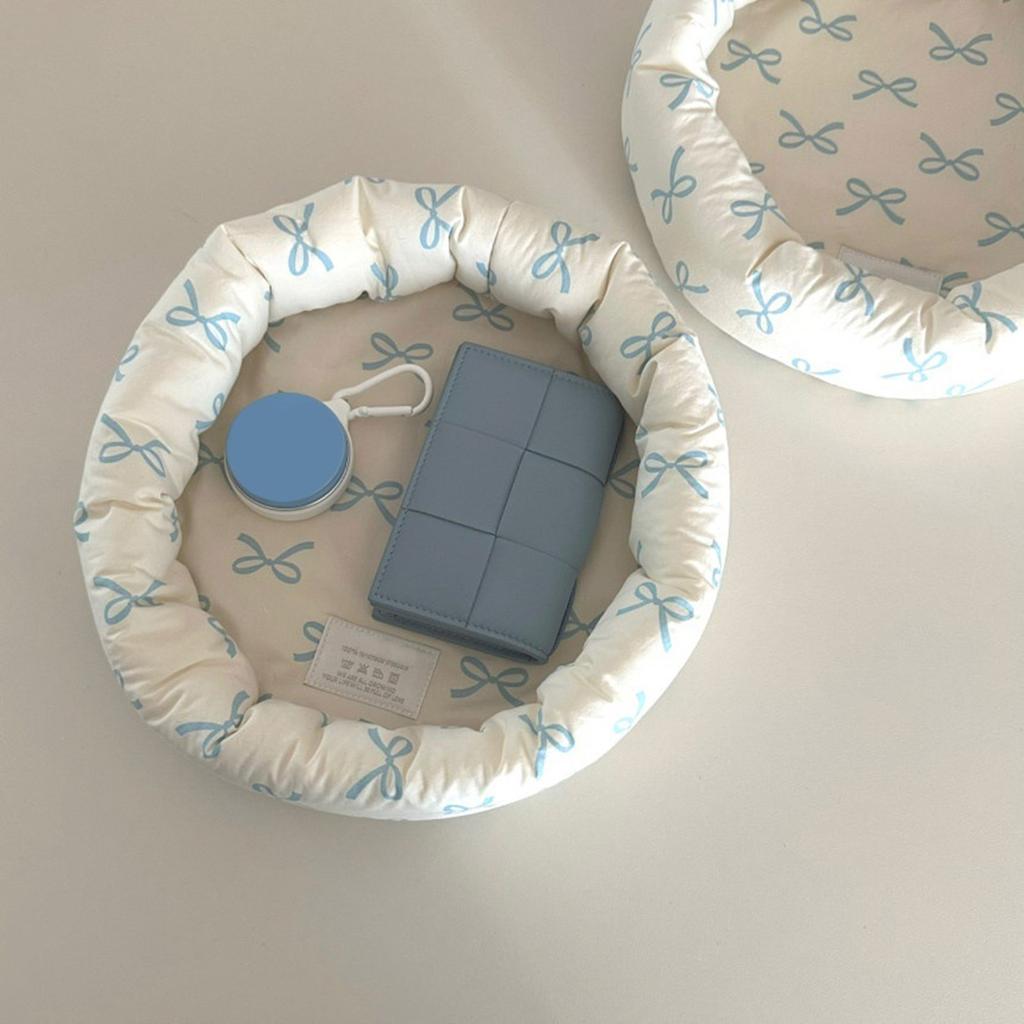 Cute Bowknot Round Storage Basket Chic Round Bowknot Adorned Storage Holder for Keeping Small Essentials Organized