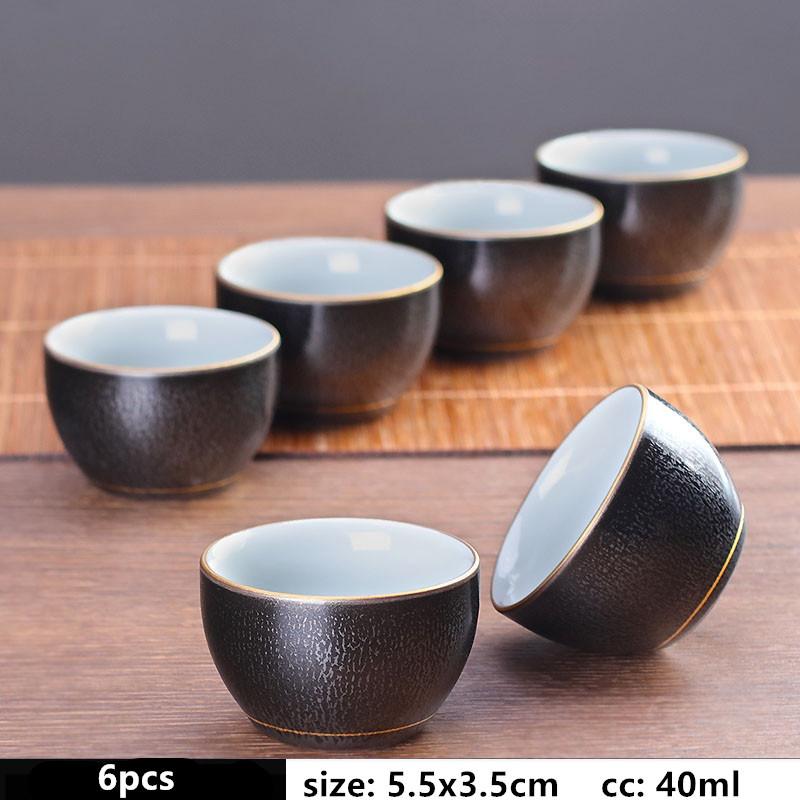 6pcs Traditional Ceramic Tea Set Retro Tea Cup Set Portable Zen Small Tea Bowl Custom Beauty Teacup Chinese Teaware Accessories