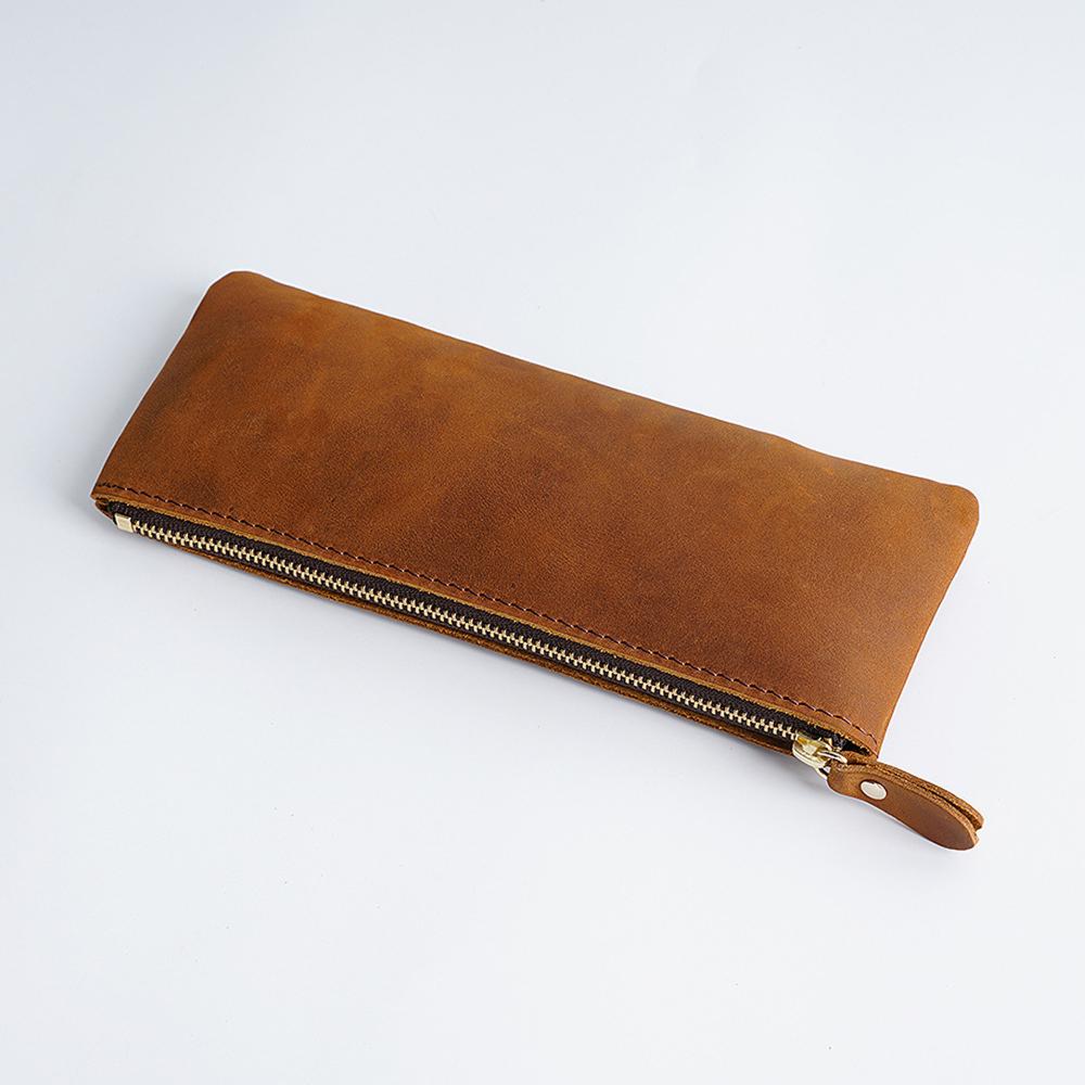 Vintage Echte Leder Reißverschluss Federmäppchen Rindsleder Schreibwaren Organizer Stifthalter Schreibutensilien Tasche Reiseaccessoire Tasche