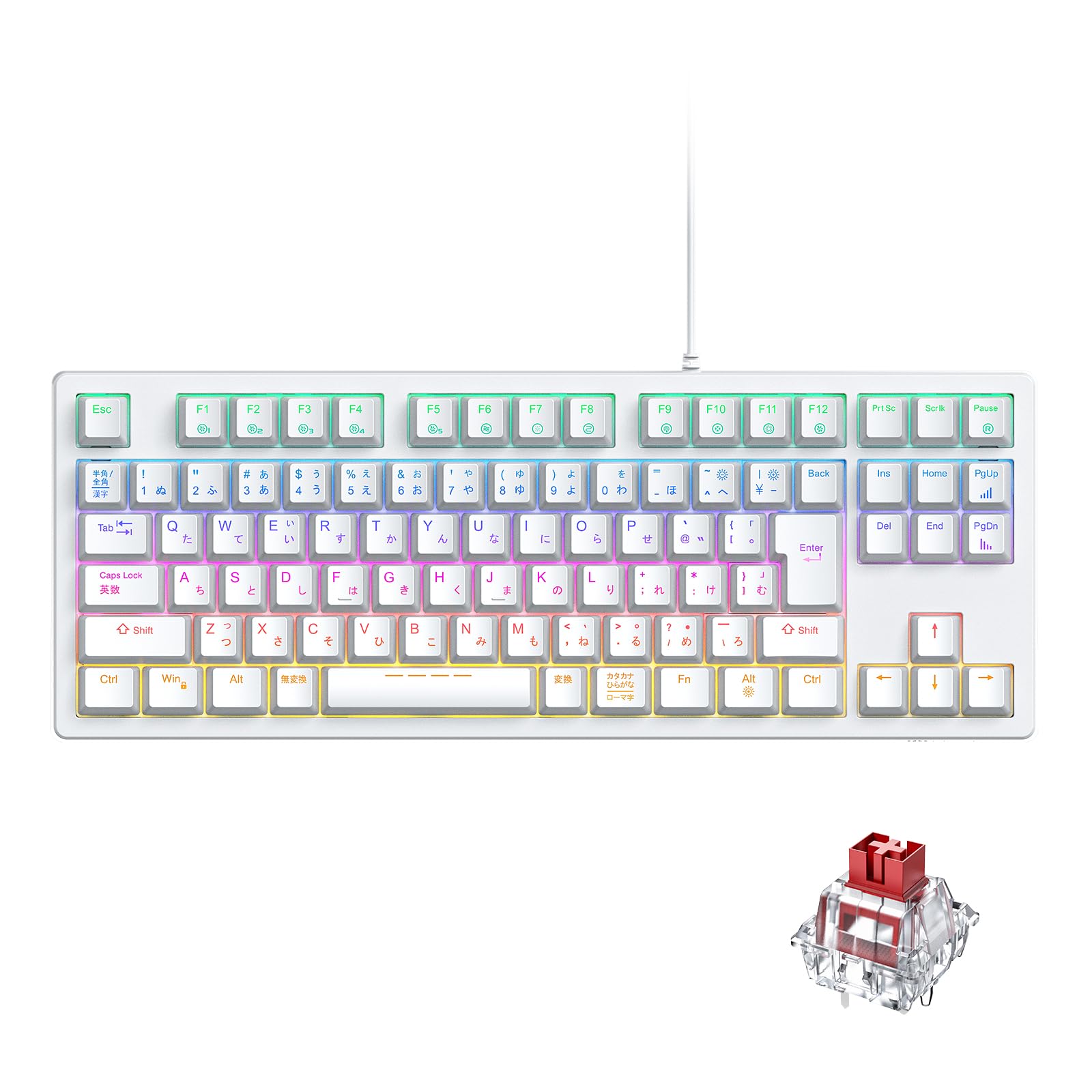 

iClever Gaming Keyboard Tenkeyless Red Axis Mechanical Keyboard Japanese Layout Wired 91 Keys Size Customizable 24 Types Backlight Computer Keyboard білий
