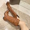 Fashion Vintage Belt Buckle Rivets Western Cowboy Knee High Boots Women 2025 Autumn Pointed Toe Chunky Heeled V-mouth Long Knight Boots