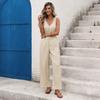 New European American Style Textured Strappy Casual Vacation Jumpsuit Long Pants
