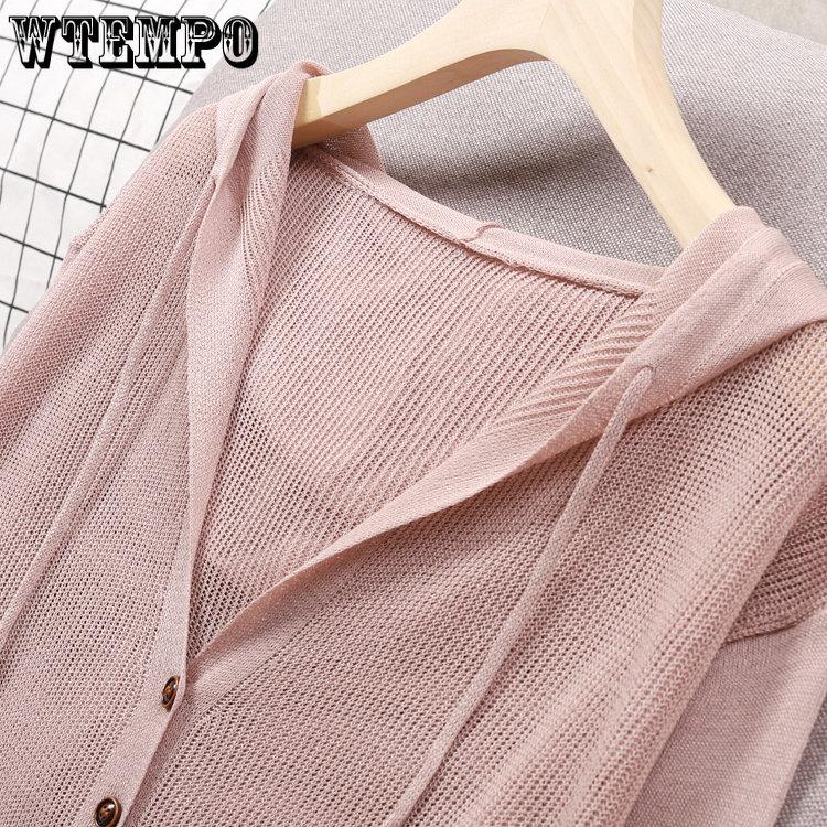 Summer Knitted Cardigan Jacket Women's Hooded Tops Ice Silk Thin Section Hollow Sunscreen Cardigan