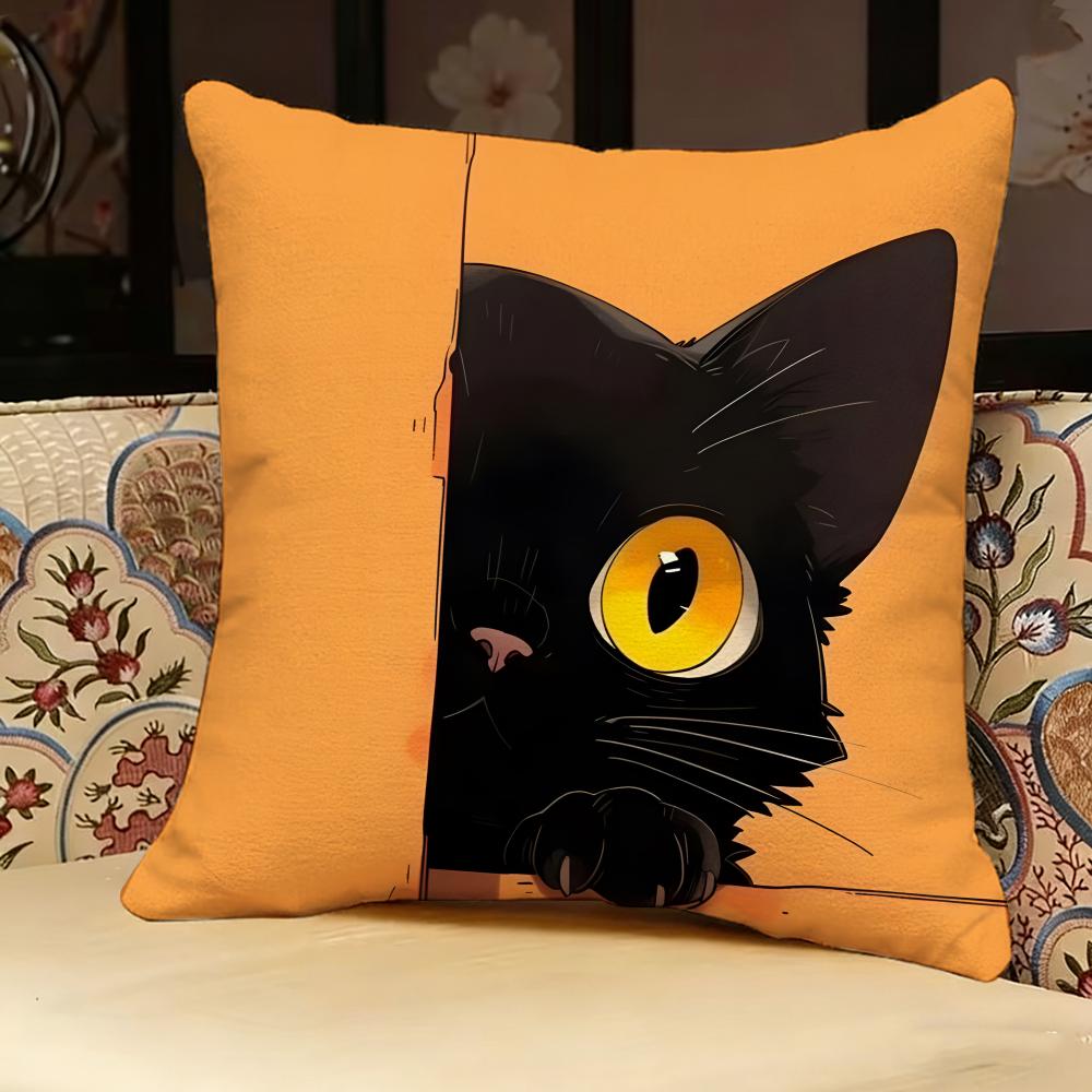 Black Cat Yellow Pillow Case Pillowcase, Double-sided Printed, Sofa Cushion, Bedroom Headboard Pillow
