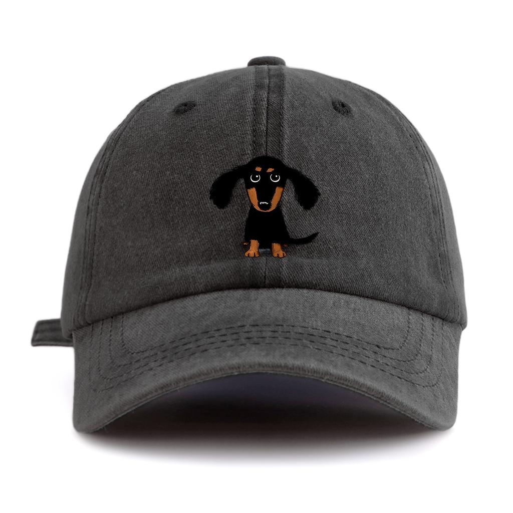 1pc Dachshund Print Washed Baseball Cap for Adults,Minimalist Retro Style Casual Soft Adjustable Dad Hat,Perfect As Gift