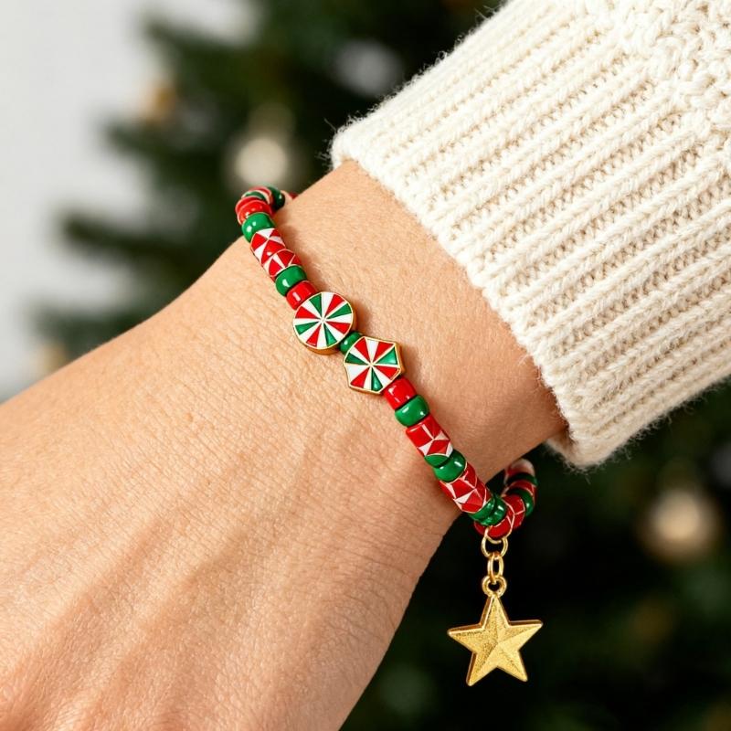 Festival Santa And Snowman Designs Soft Clay Beaded Bracelet 18cm Adjustable Length 3 Unique Styles Lightweight Jewelry