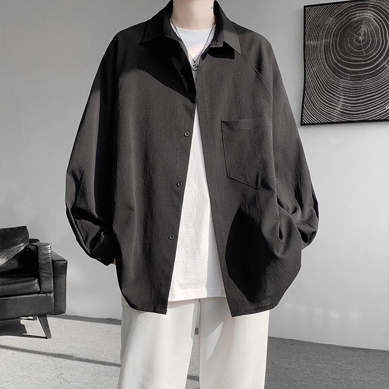 2025 Herbst Herren Retro Einfarbiges Hemd Herren Japanisches Harajuku Casual Hemd Herren Umlegekragen Button-Up Hemd Vintage Oberteile