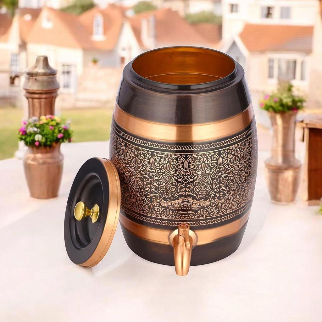 Copper Water Dispenser 5 Litre | Handcrafted Antique Engraved Copper Barrel