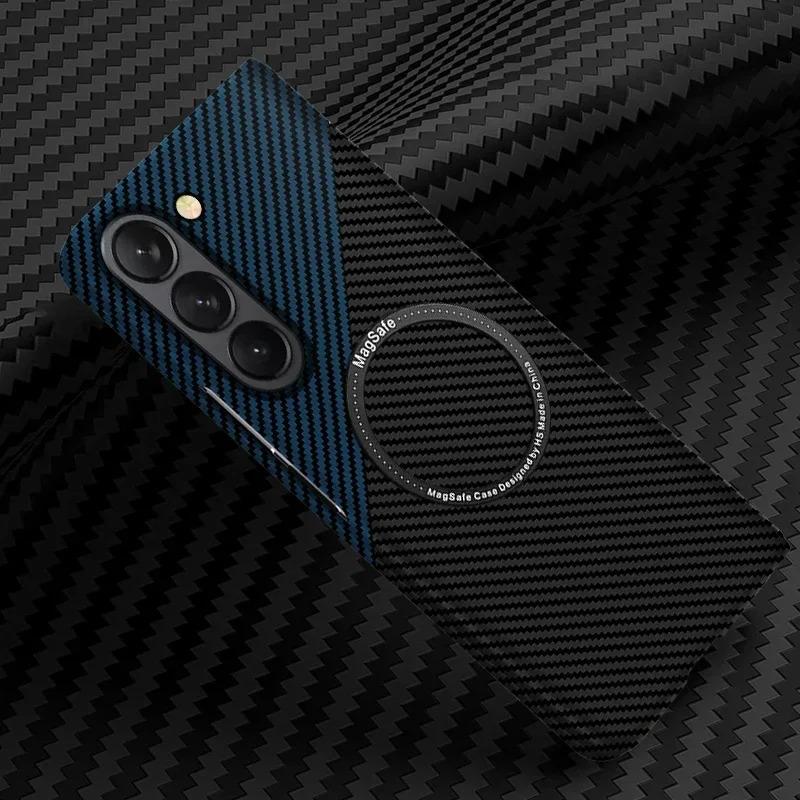 Ultra Thin Carbon Fiber Magsafe Phone Case For Samsung Galaxy Z Fold 7 6 5 4 3 Magnetic Wireless Charge Shockproof Protect Cover