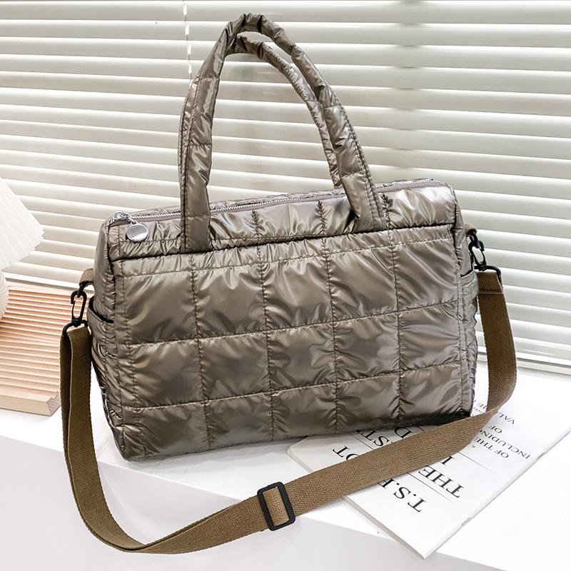Fashionable Women's Tote Bag, Female Large Capacity Padded Shoulder Bag, Quilted Checkered Handbag, Down Messenger Bag