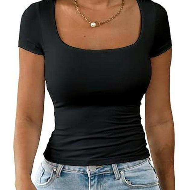 Dames 2025 Sommer U-hals Slim Casual T-skjorte - Kort Ermet Mote Pullover