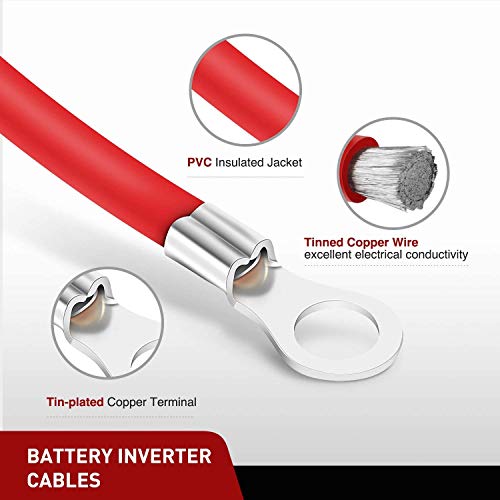 Kiligen 80cm Battery Inverter Cable 12V-24V 16mm² 5AWG (Max 100A) Battery Cable Red and Black Auto Battery Leads with Ring Terminals Copper Flexi