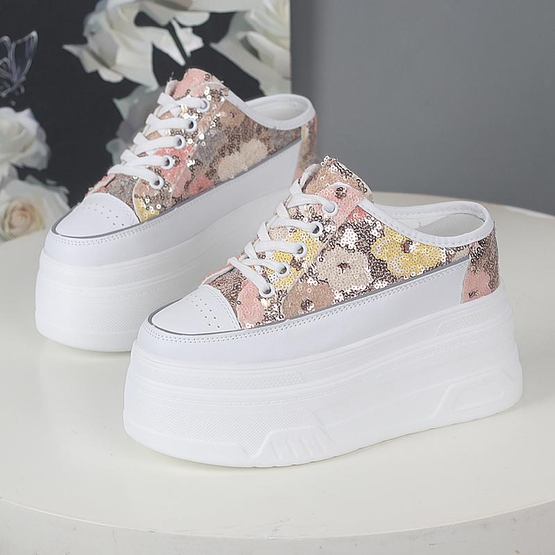 Fashion 12CM Platform Slippers Wedge Shoes Women Summer Platform High Sequined Slipper Air Mesh Breathable Women Summer Shoes