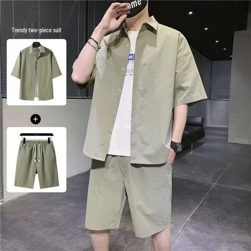 2024 Men's Trendy Casual Two-Piece Short-Sleeved Shirt and Shorts Set