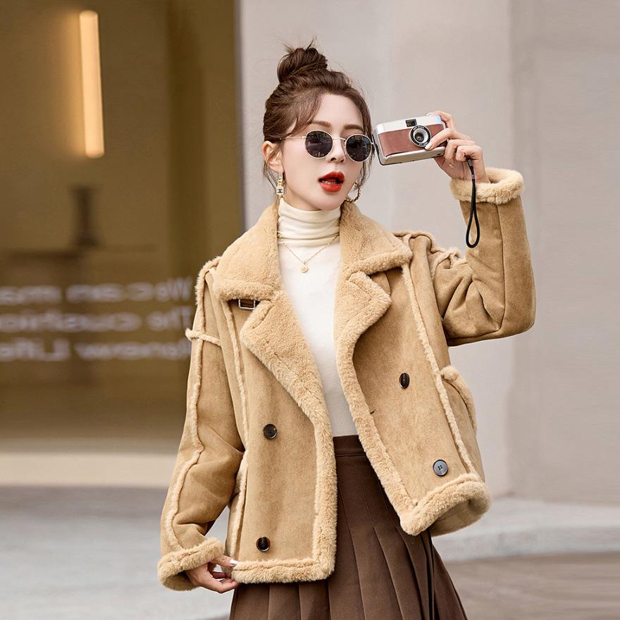 Fleece Fur Integrated Coat Women's New Small Winter New Imitation Lamb Wool Short Thickened Locomotive Cotton Clothes