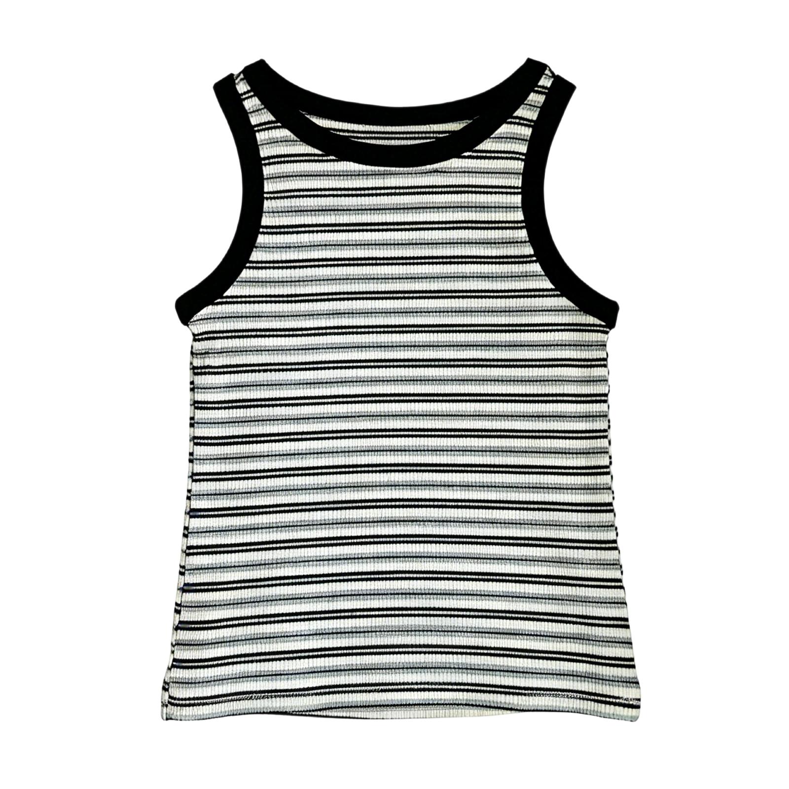 Children s Casual Striped Print Sleeveless Vest, Round Neck, Fashionable Sleeveless Tank Top 110 чёрный