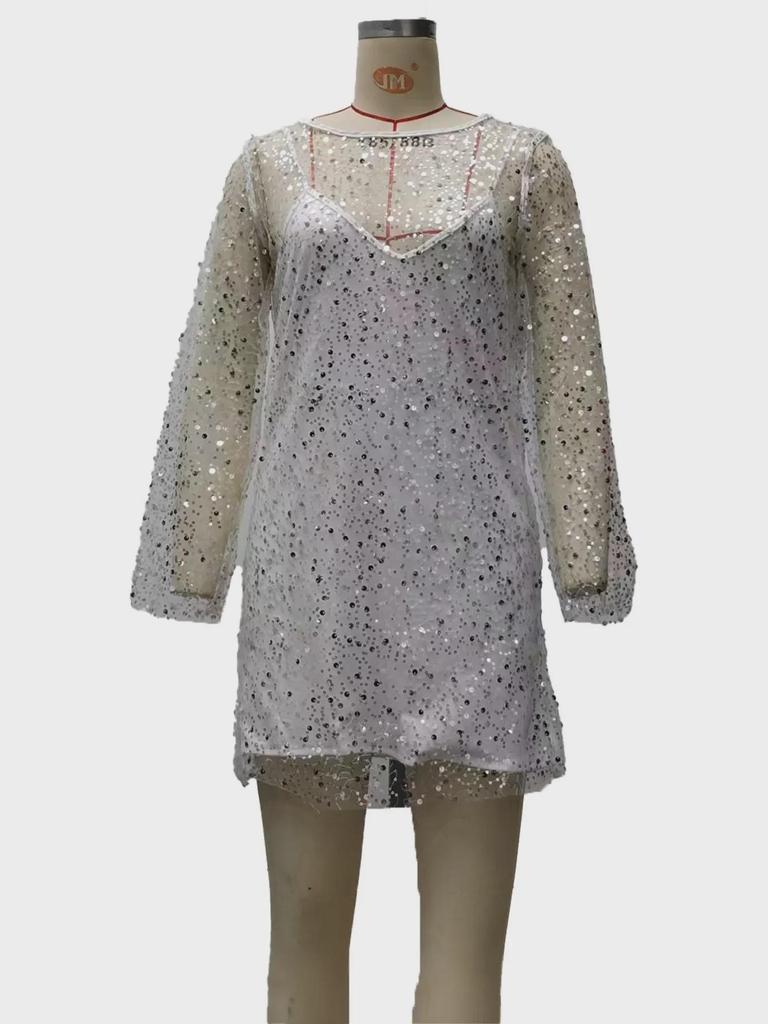 2025 Women's Two-Piece Suspender Dress with Bubble Beads & Mesh