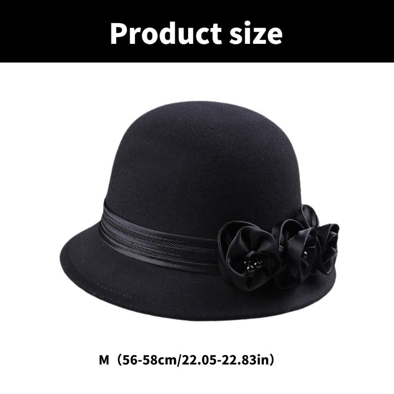 Vintage Silky Flower Hat Winter Warm Dome Hat Women Wool Cloche Hat Headwear