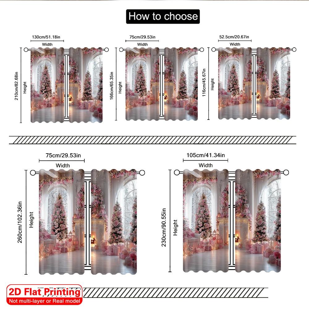 2pcs 2D flat printing Christmas Drapes Pink fireplace Machine Washable Fabric Without Electricity Spring Party & Holiday Decor