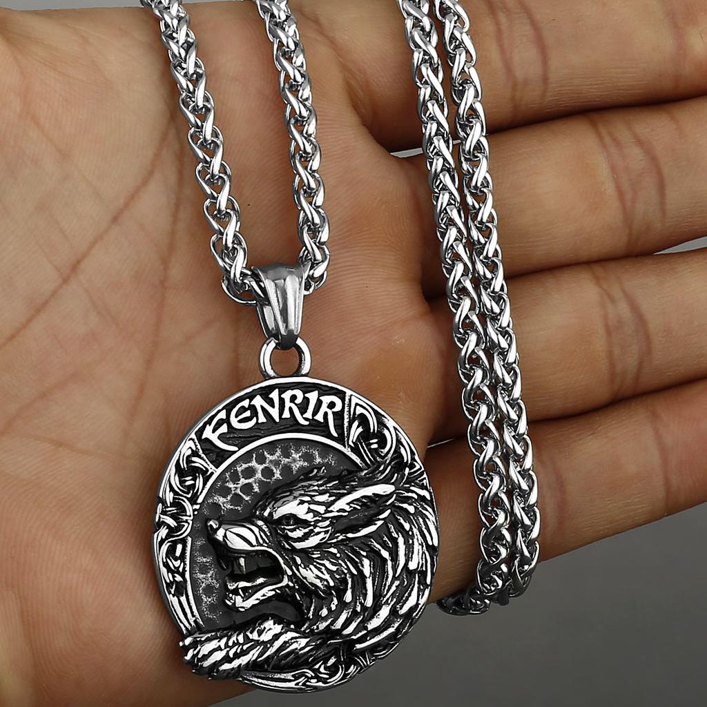 Viking Fenrir Wolf Mystic Rune Pendant Men's Fashion Trend Amulet 316L Stainless Steel Pendant Necklace Party Gift Jewelry