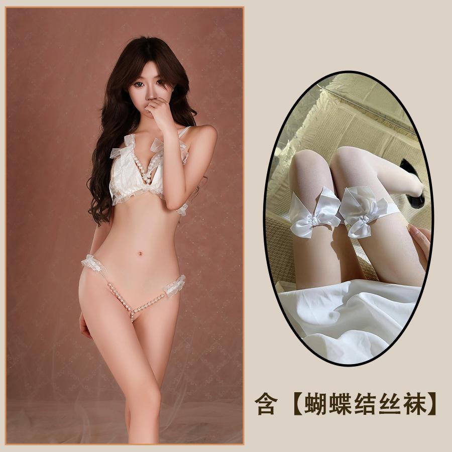 Sex Underwear Seduction Three-point Pearl Passion Suspender Small Chest Pure Desire Bikini One-piece Sao Thong