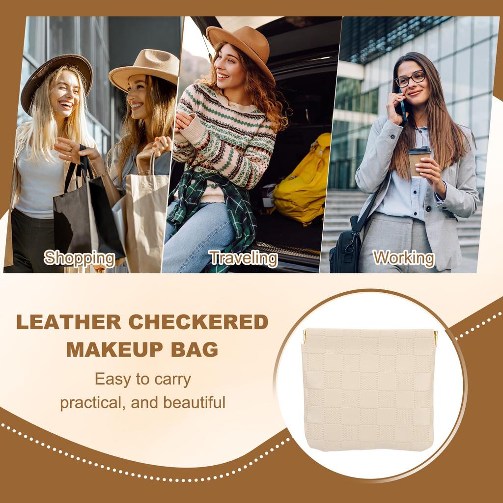 PATIKIL Small Snap Closure Pouch for 2 Mini Waterproof Leather Check Makeup Portable Travel Pocket Organizer Cosmetic White Wallet, Sizes, Pouch,