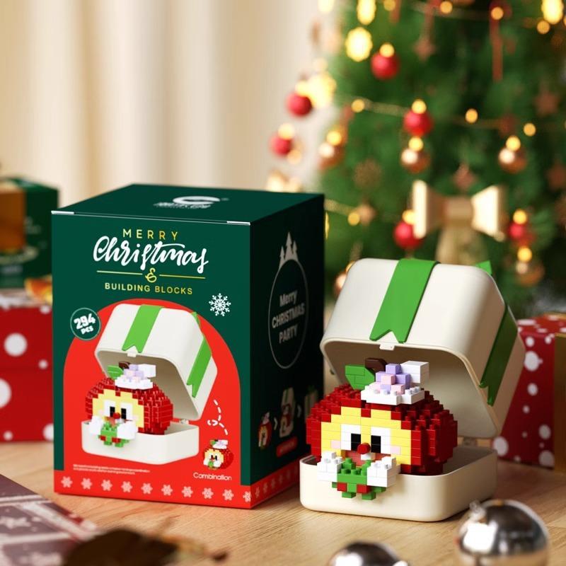 Non-Toxic 33 Style Cartoon Santa Claus Snowman Wishing Tree Apple Candy House Building Blocks City Compatible Diy Toys Children'S Gifts