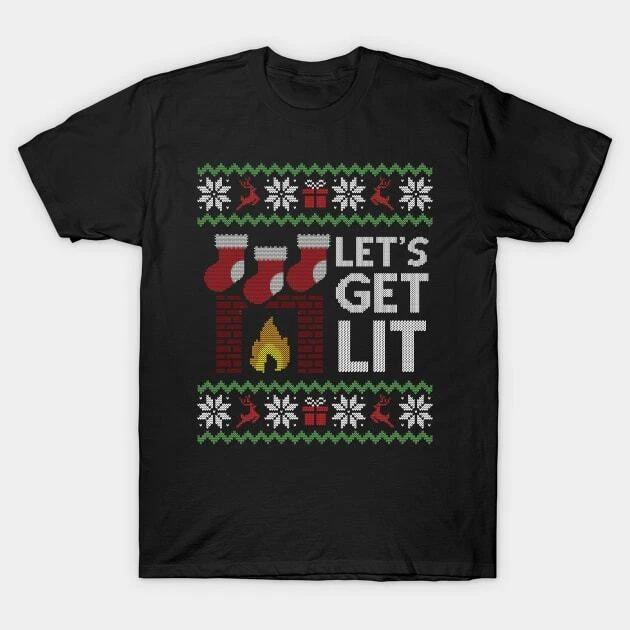 Ugly Christmas Sweater Lets Get Lit Made in Australia T-Shirt 2XL