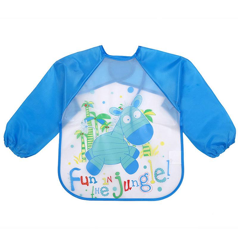 0-3 Years Baby Waterproof Anti-dirty Bib Long Sleeve Art Painting Apron Strap Smock Soft Feeding Bib Cartoon Kindergarten Gown