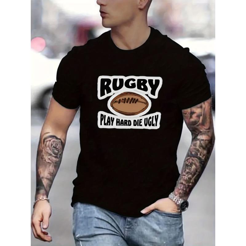 

European Size Rugby Print T Shirt, Tees For Men, Casual Short Sleeve T-shirt For Summer - Men s Summer Cotton Graphic Tee S разноцветный