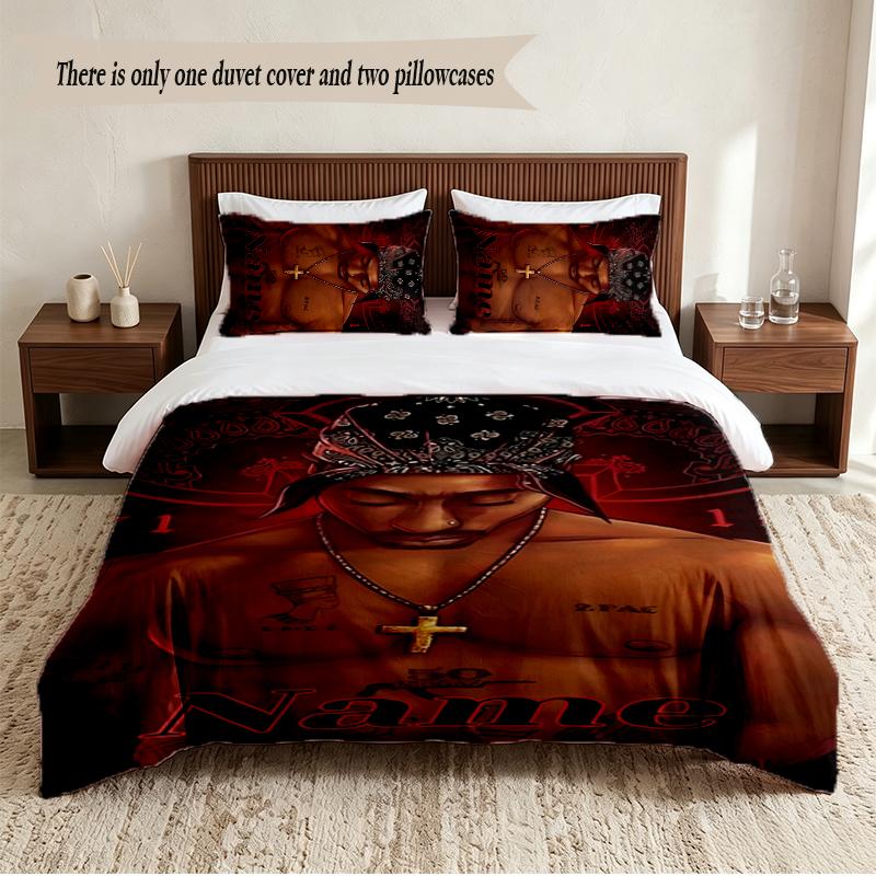 Tupac Personalized Custom Name 3‑Piece Bedding Set Soft Duvet Cover Set For Bedroom Home Decor