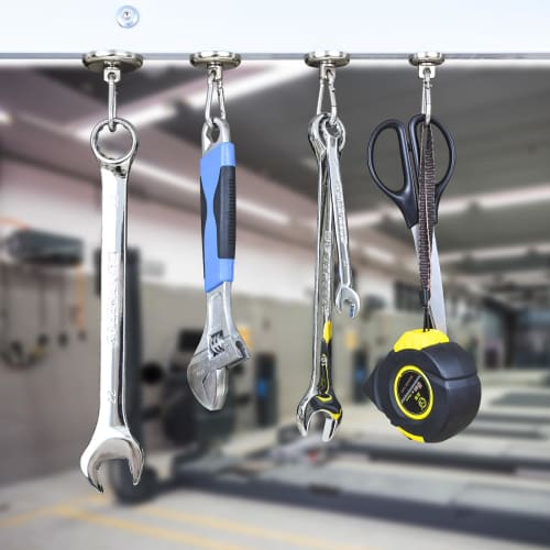 Set of 4 Super Strong Carabiner Hooks, 36mm Diameter, 360-Degree Rotating, Neodymium Magnets, Rust-Resistant, Super Strong Magnets for Kitchen, Wall M