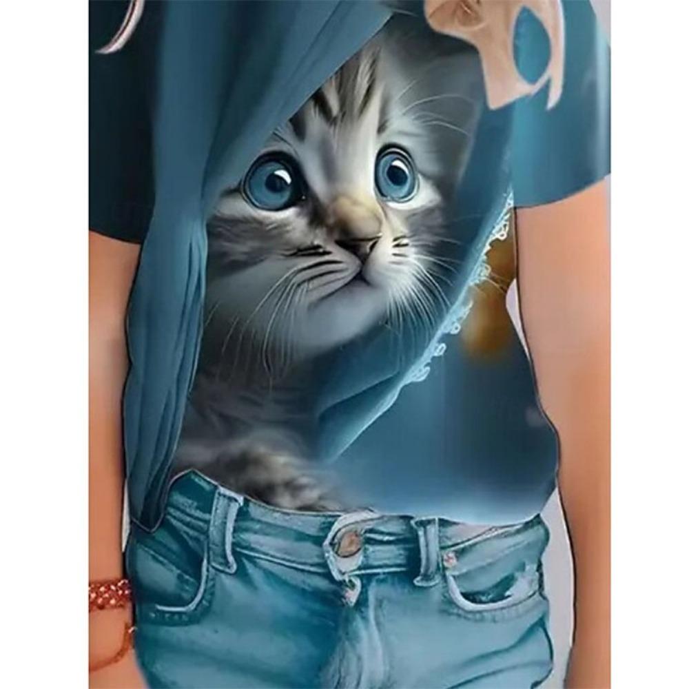 Womens T-shirt Cute Cat Kitten 3d Print T-shirt Women Fashion Short Sleeve Tops Tees Cartoon Harajuku Casual Tee Shirts Animal M