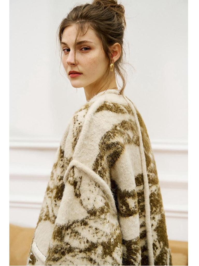 Australian Retro Totem Ethnic Style Knitted Cardigan - Autumn/Winter High-End Mid-Length Loose Coat