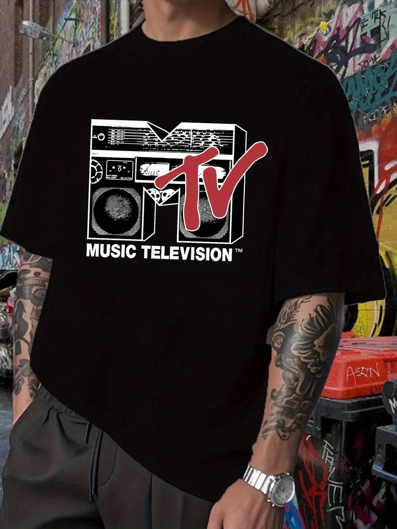 Retro MTV Graphic T-shirt - Hip-Hop Style Short Sleeve Crewneck Tee with Music Television Print S