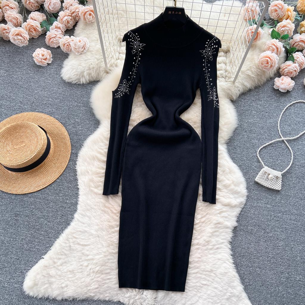navy blue dress for baby girl Women Pencil Dress Fashion: Thickened Winter Knitted Dress main image 1