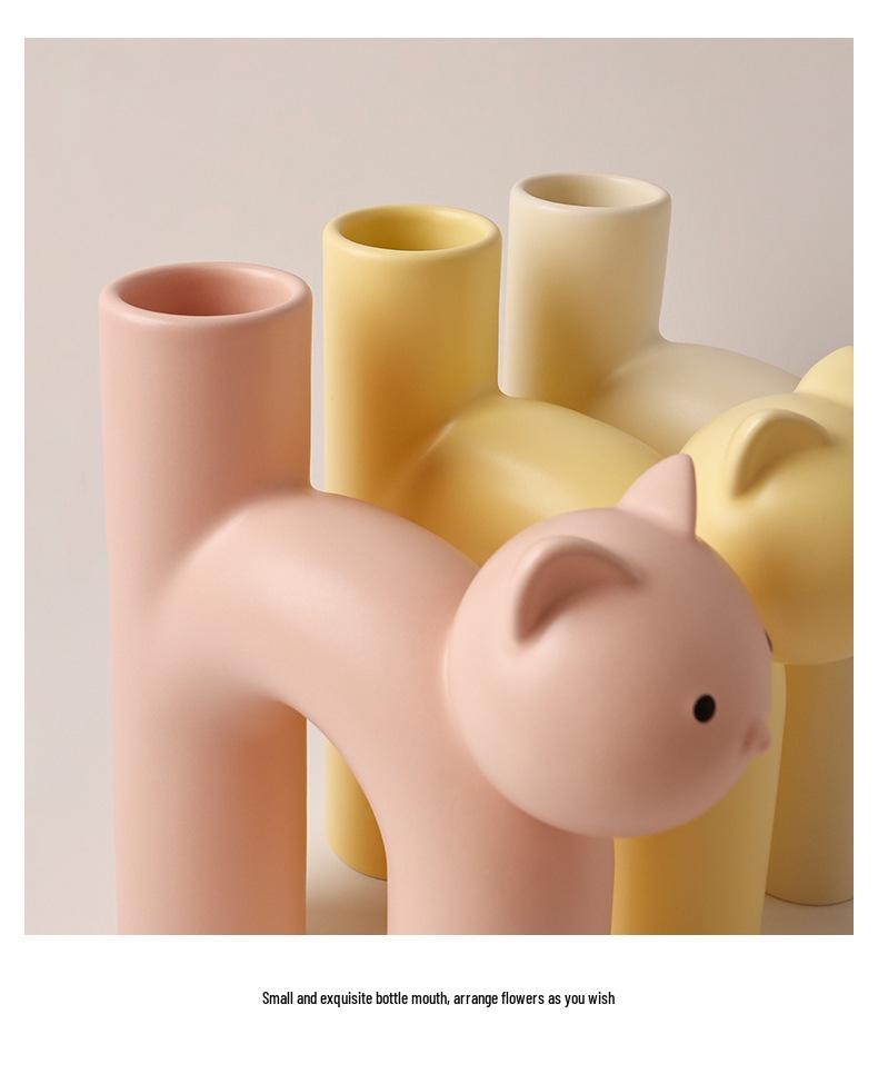 Nordic Cat Flower Vase Ornament - Cute Cream Style Decoration for Floral Arrangements