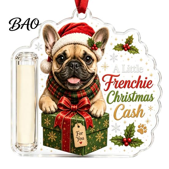 Clear Acrylic Money Clip Christmas Cash Gift Holder Ornament, Cute Dog for Kids Gift, Xmas Tree Hanging Decoration Holiday Party Supplies Box