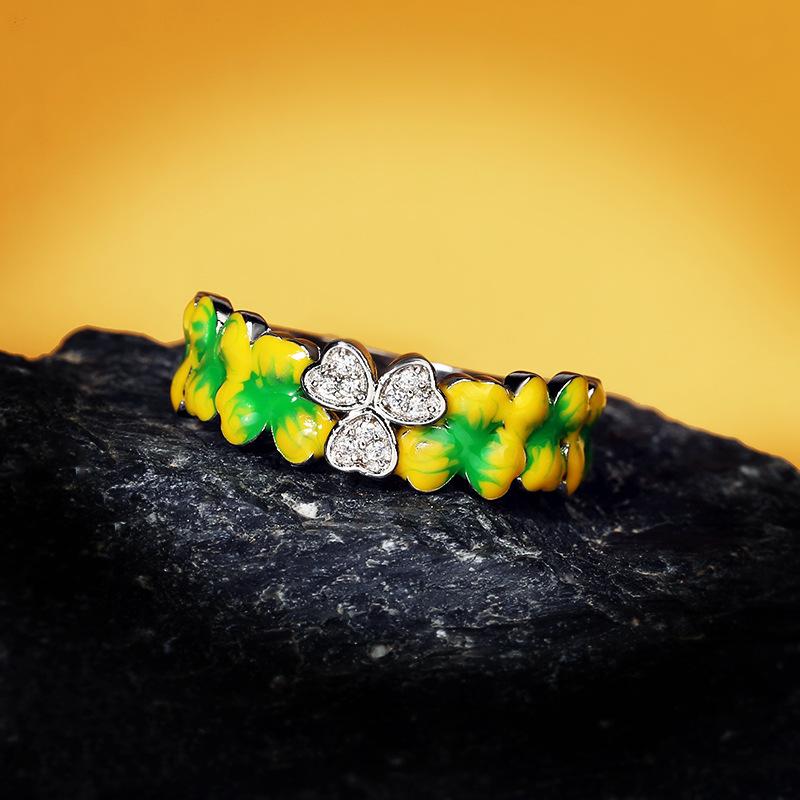 New Style Fresh Forest Enamel Glaze Flower Ring Personality Cherry Diamond Ring Ring Women